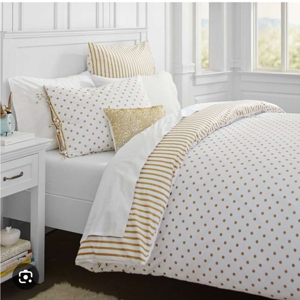 Gold Polka Dot and Stripe Bedding Set